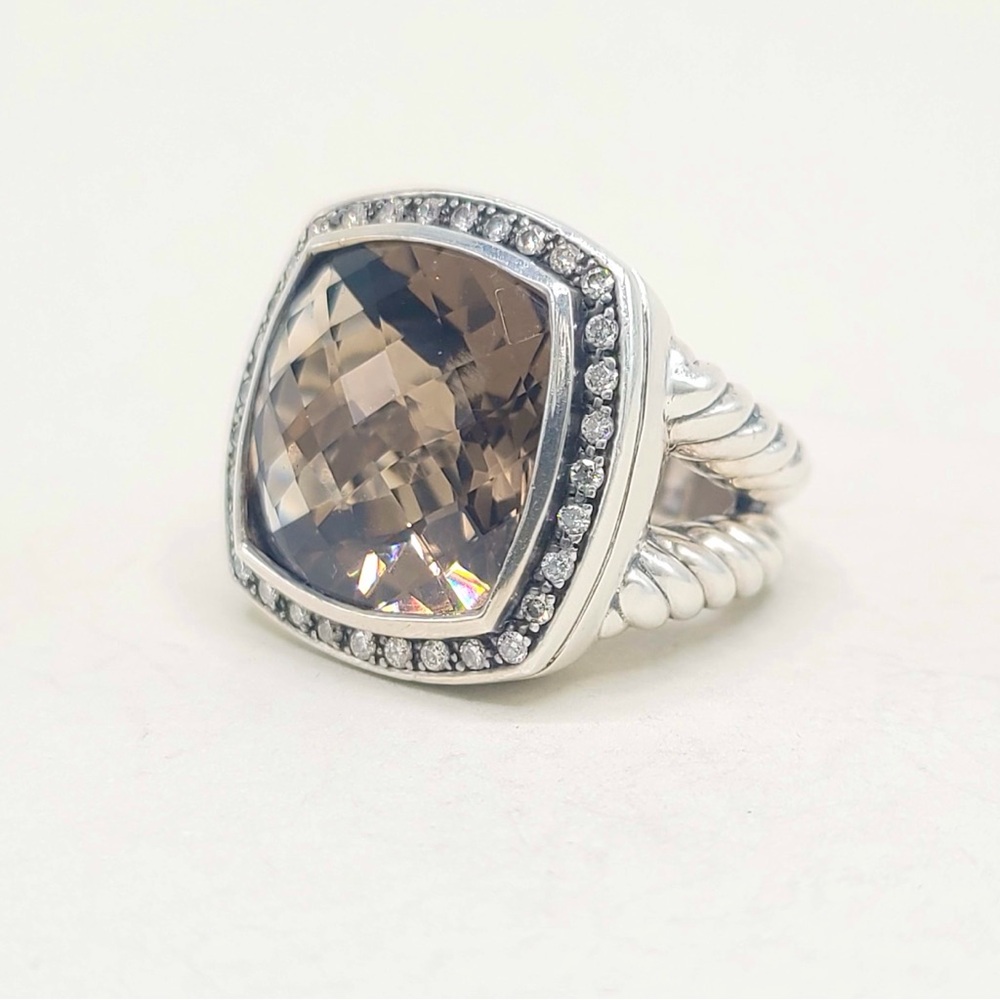 David Yurman Albion Moonlight Ice 17mm Smoky Quartz Diamond Ring - Picture 2 of 10